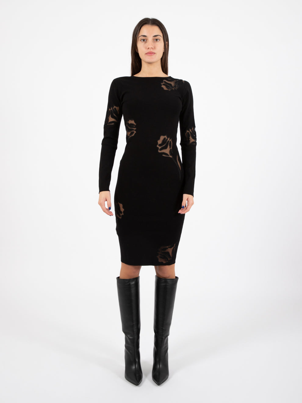 Black tulle dress with roses