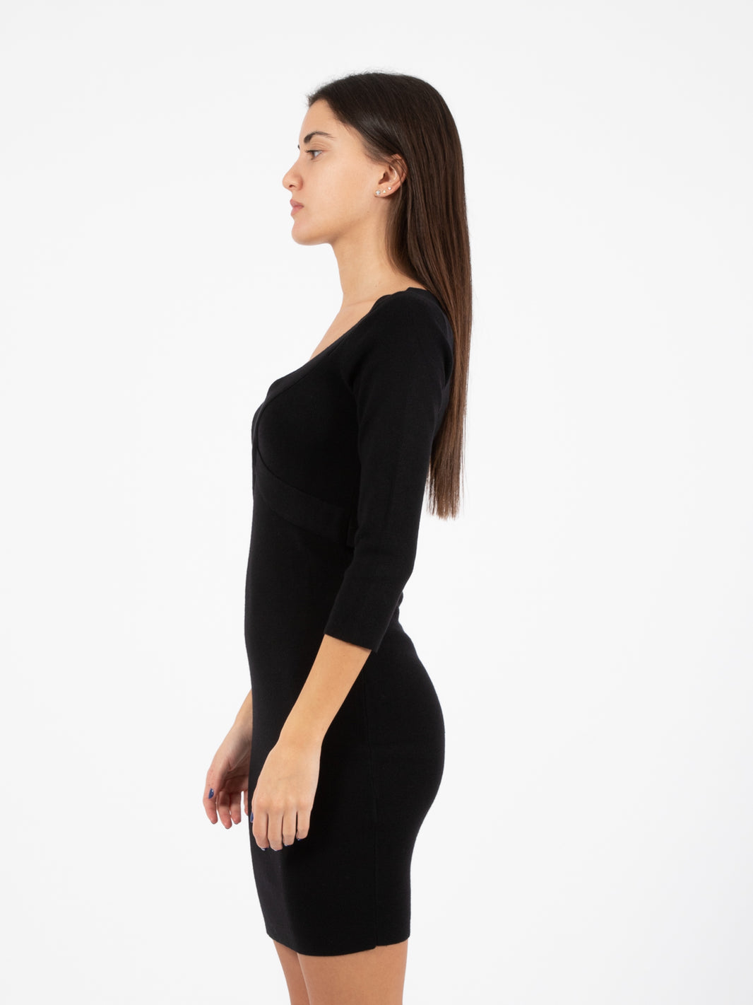 Black V-neck Knit Dress