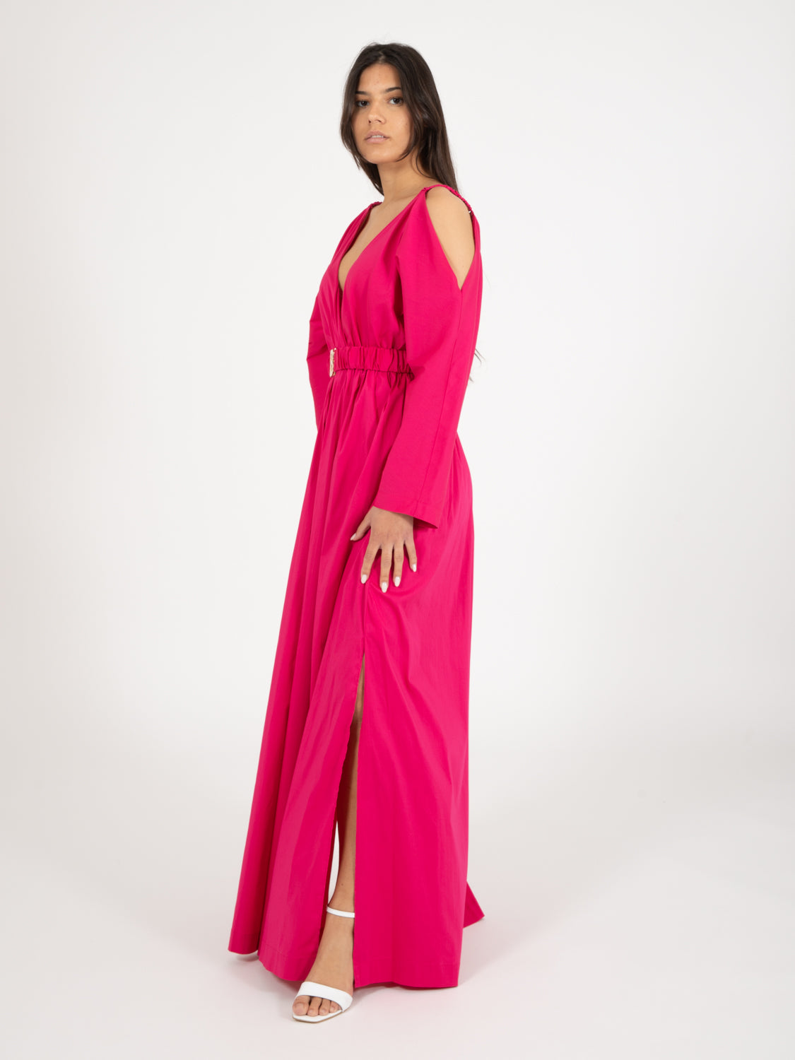 Deep pink long dress with belt