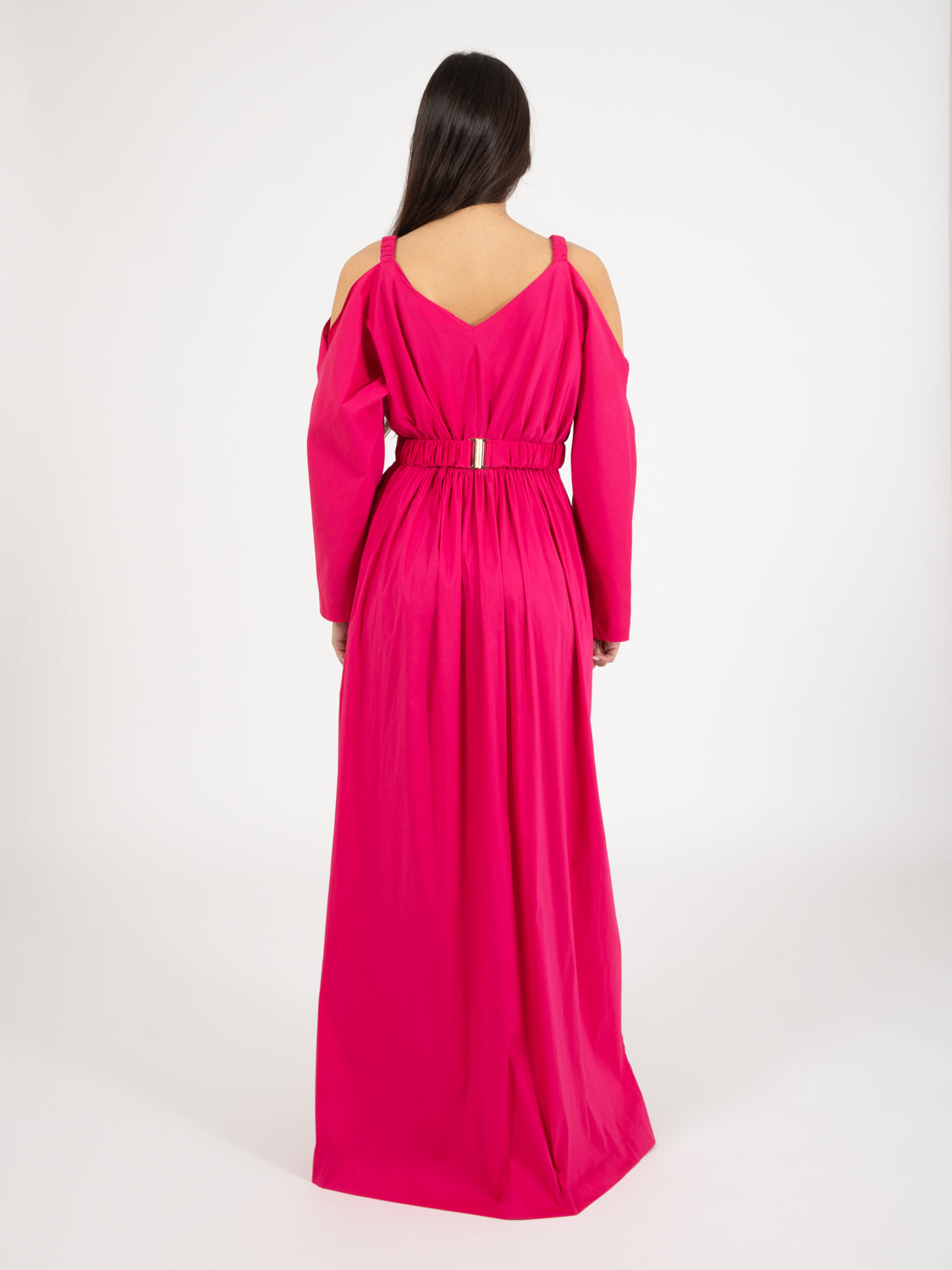 Deep pink long dress with belt