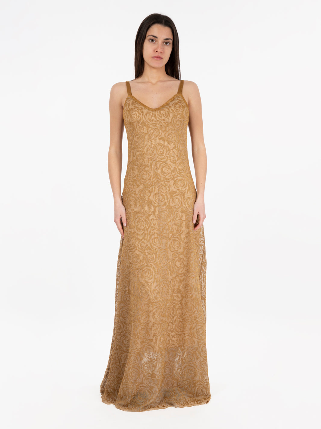 Long dress with gold rose motif