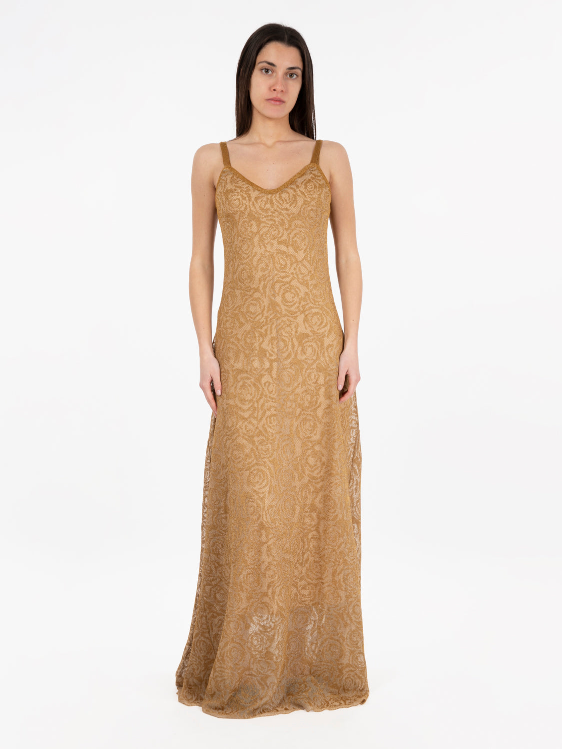 Long dress with gold rose motif
