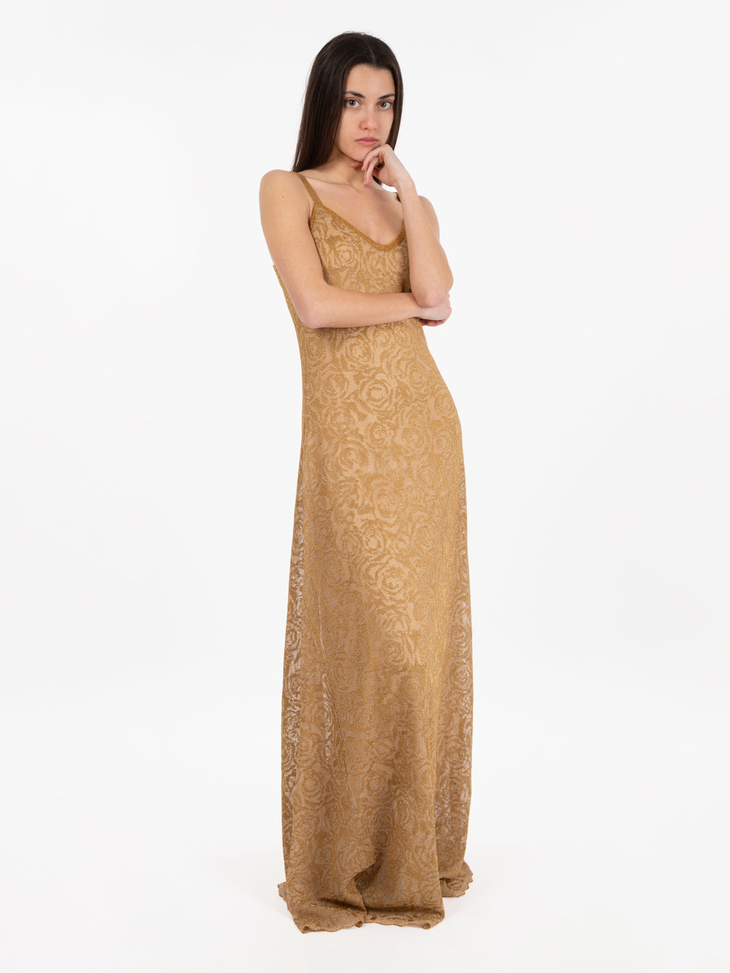 Long dress with gold rose motif