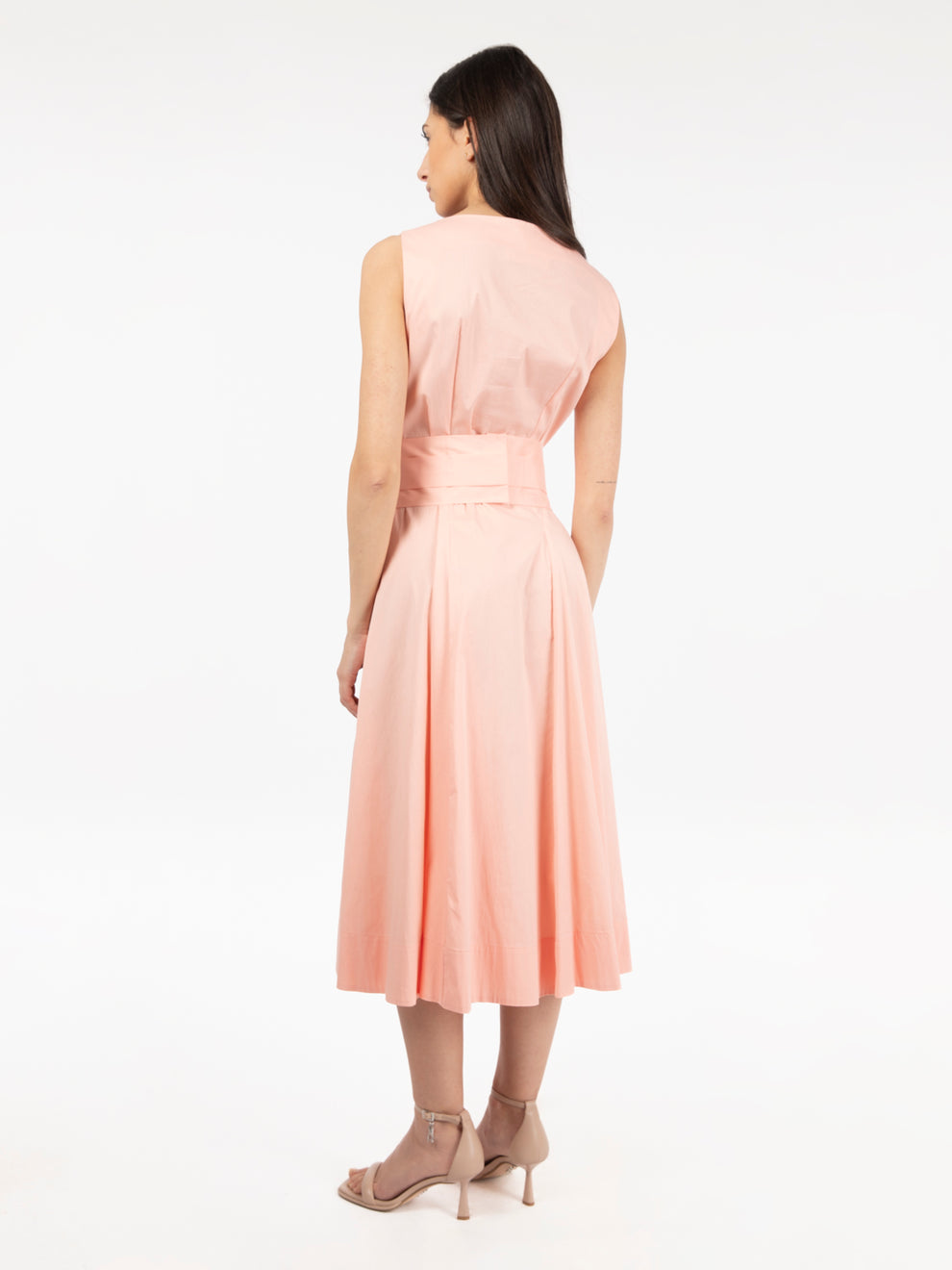 Peach Pearl Belted Midi Dress