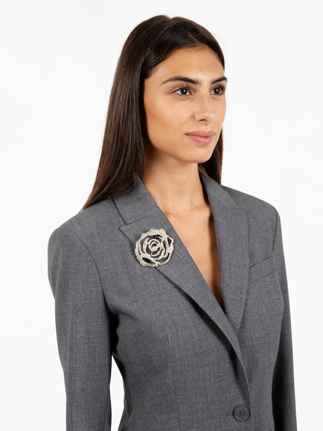 Fitted blazer with melange brooch