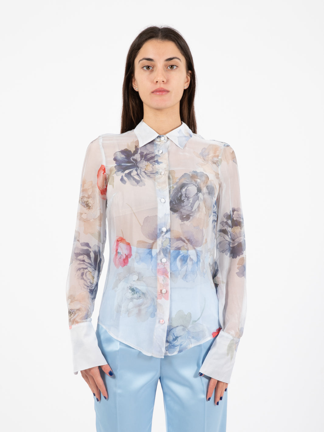 Faded silk and viscose flowers shirt