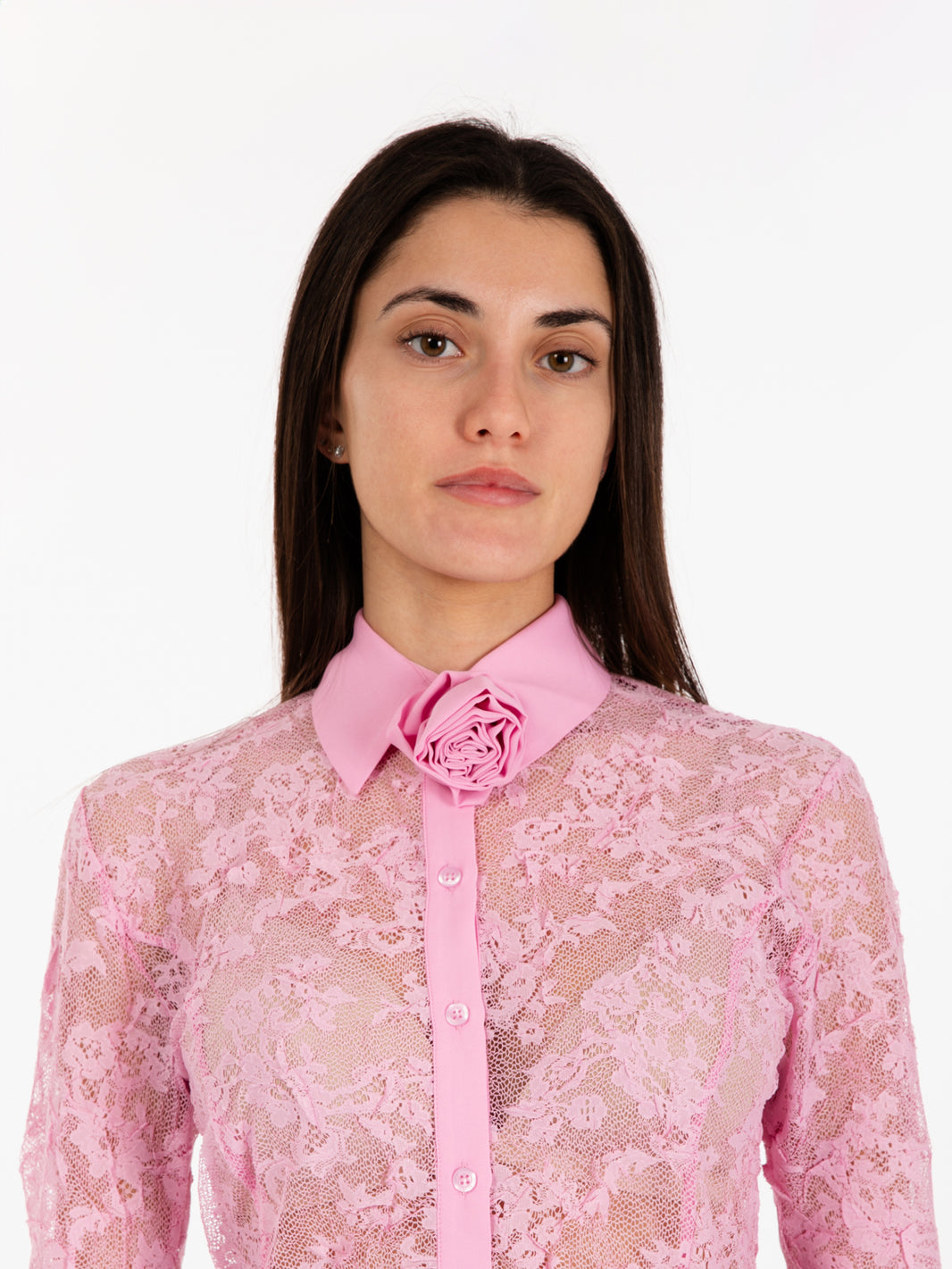 Lace shirt with lavender pendant