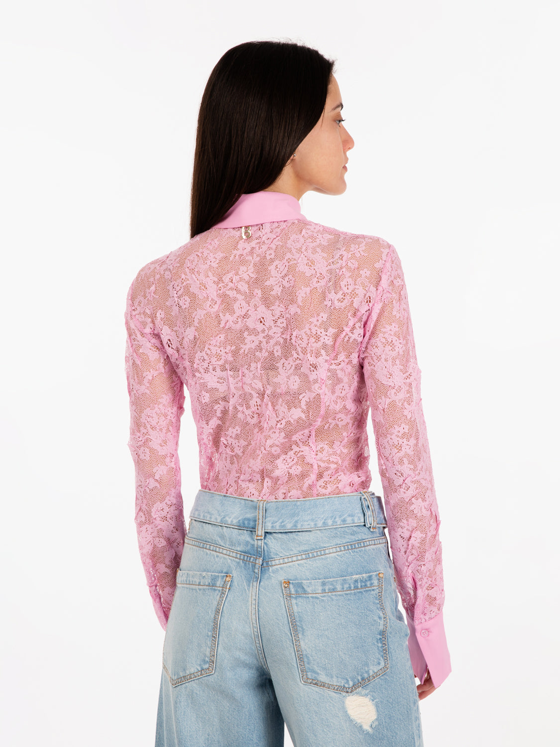 Lace shirt with lavender pendant