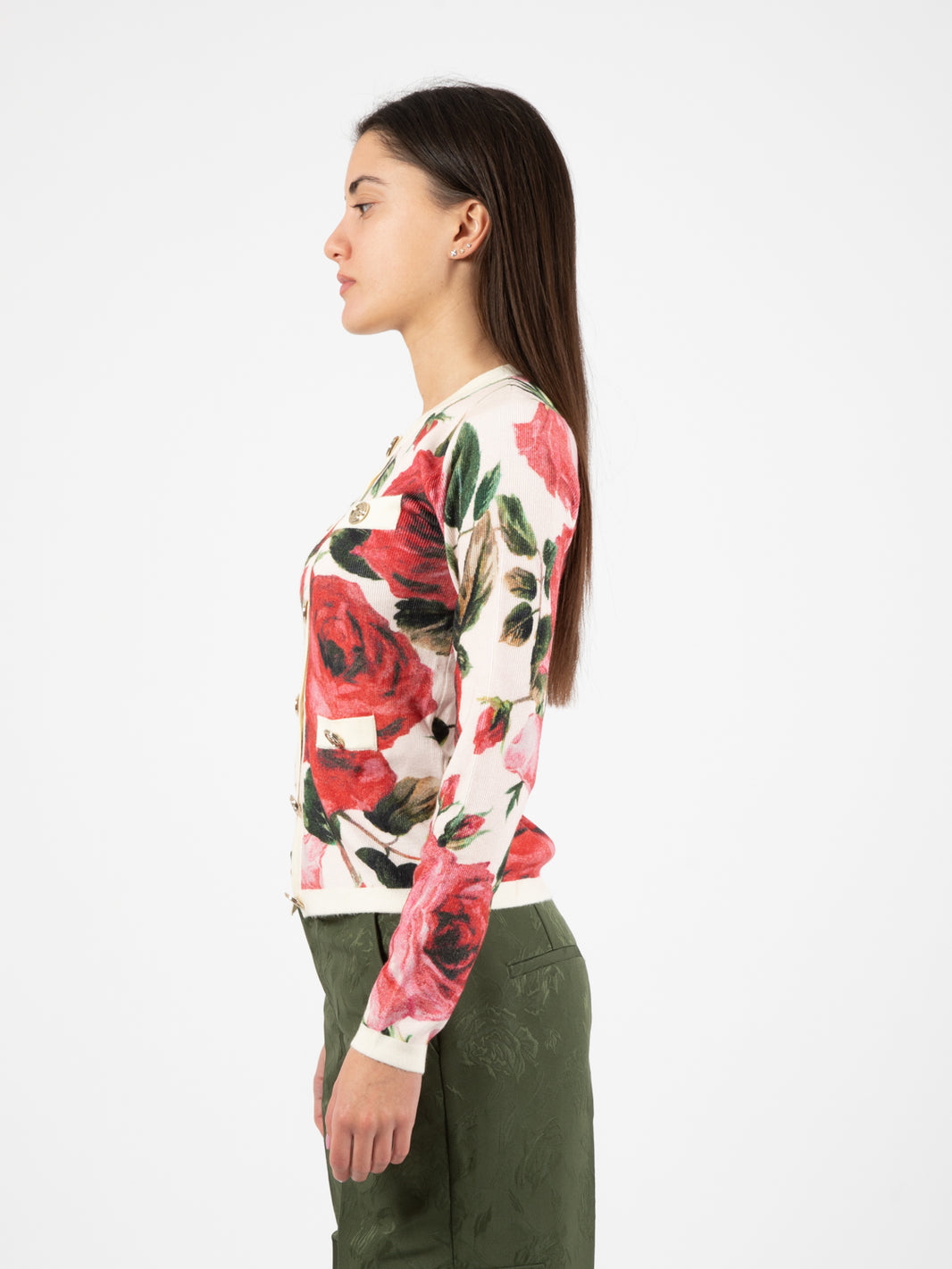 Rose Cardigan with Pockets White/Red