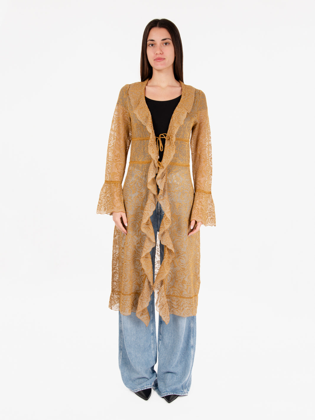 Long cardigan jacquard sunflower knit