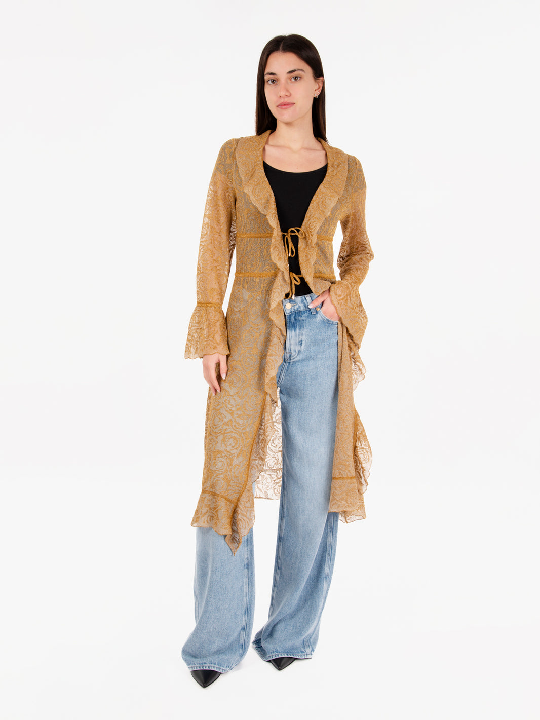 Long cardigan jacquard sunflower knit