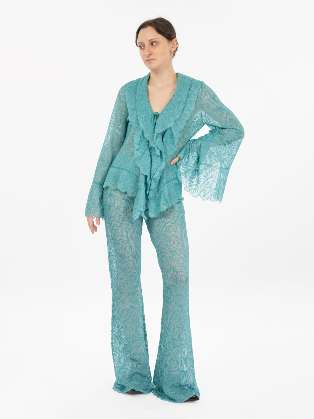 Turquoise rose motif cardigan