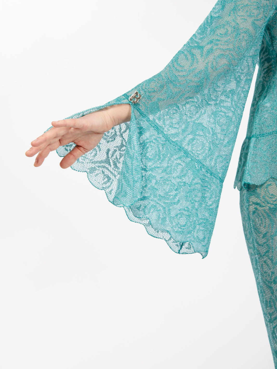 Turquoise rose motif cardigan