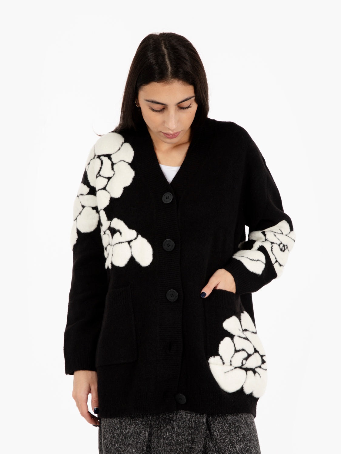 Black / chalk rose print cardigan