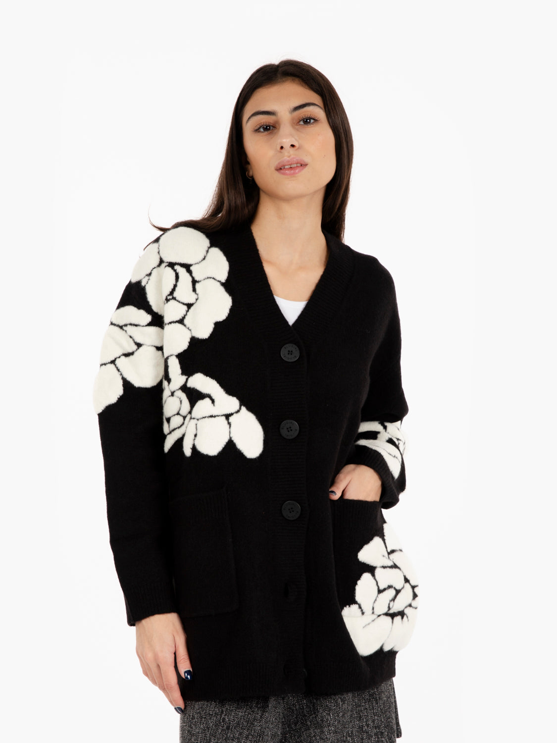 Black / chalk rose print cardigan