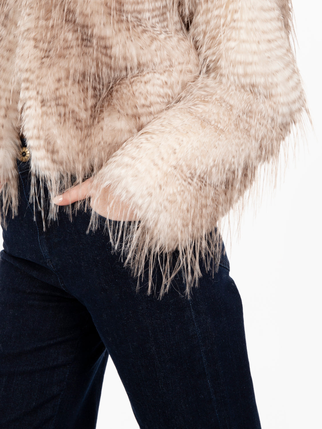 Giacca boxy in faux fur beige