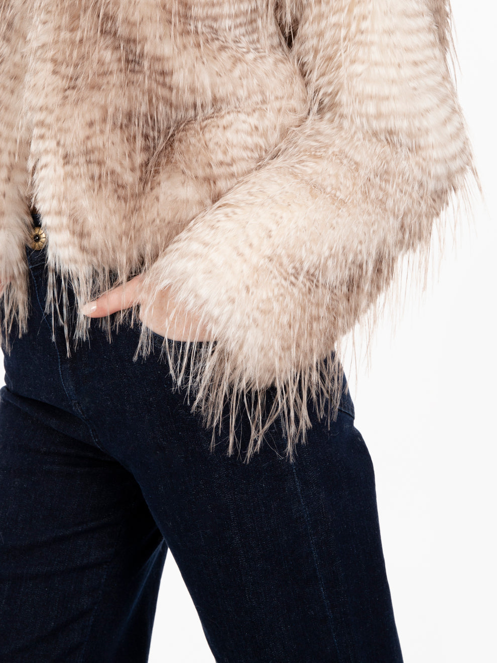 Giacca boxy in faux fur beige