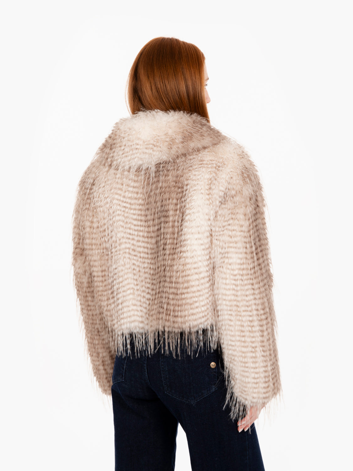 Giacca boxy in faux fur beige
