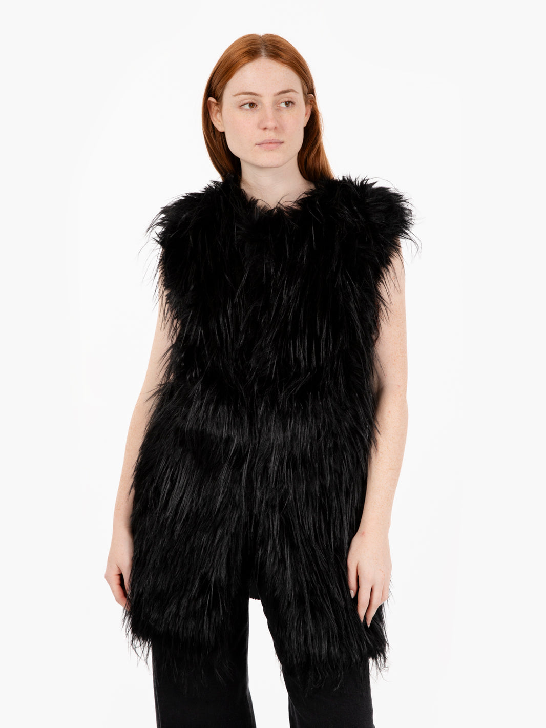 Black knitted and faux fur vest