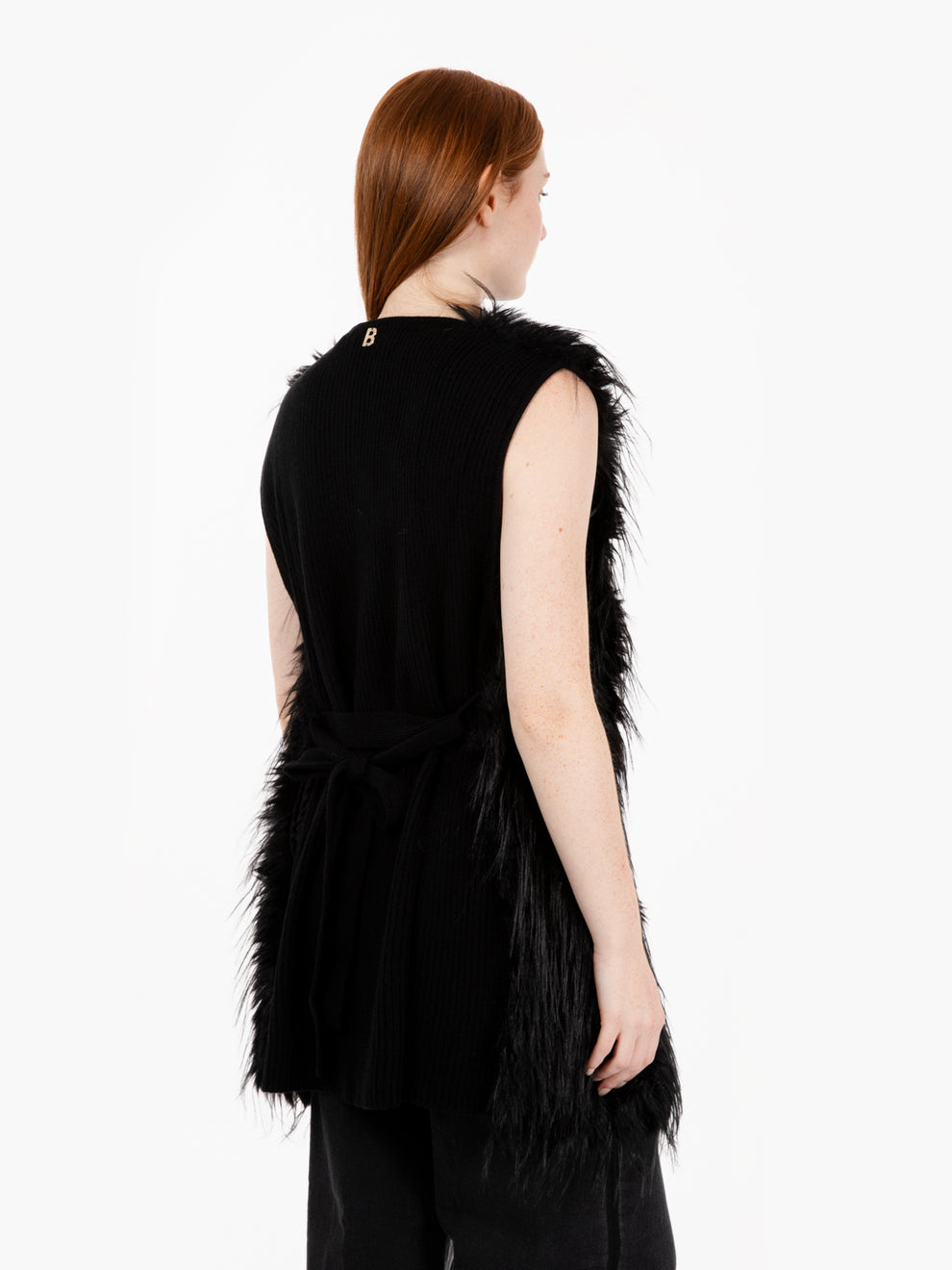 Black knitted and faux fur vest