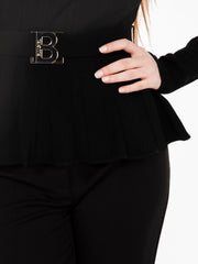 BLUGIRL - Maglia a coste con cintura logo nero