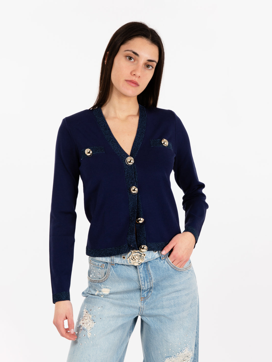 Sweater with silver / blue buttons