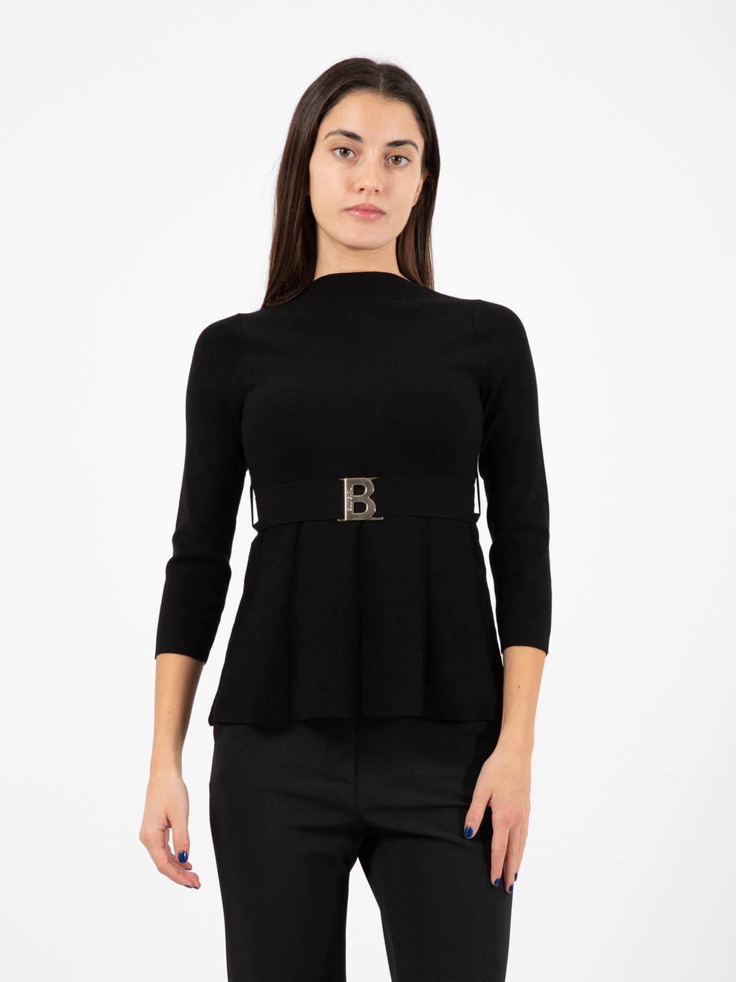 Black belted sweater