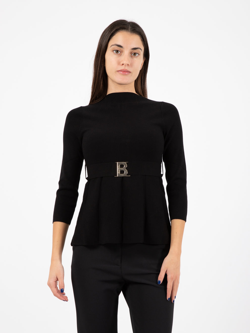 Black belted sweater