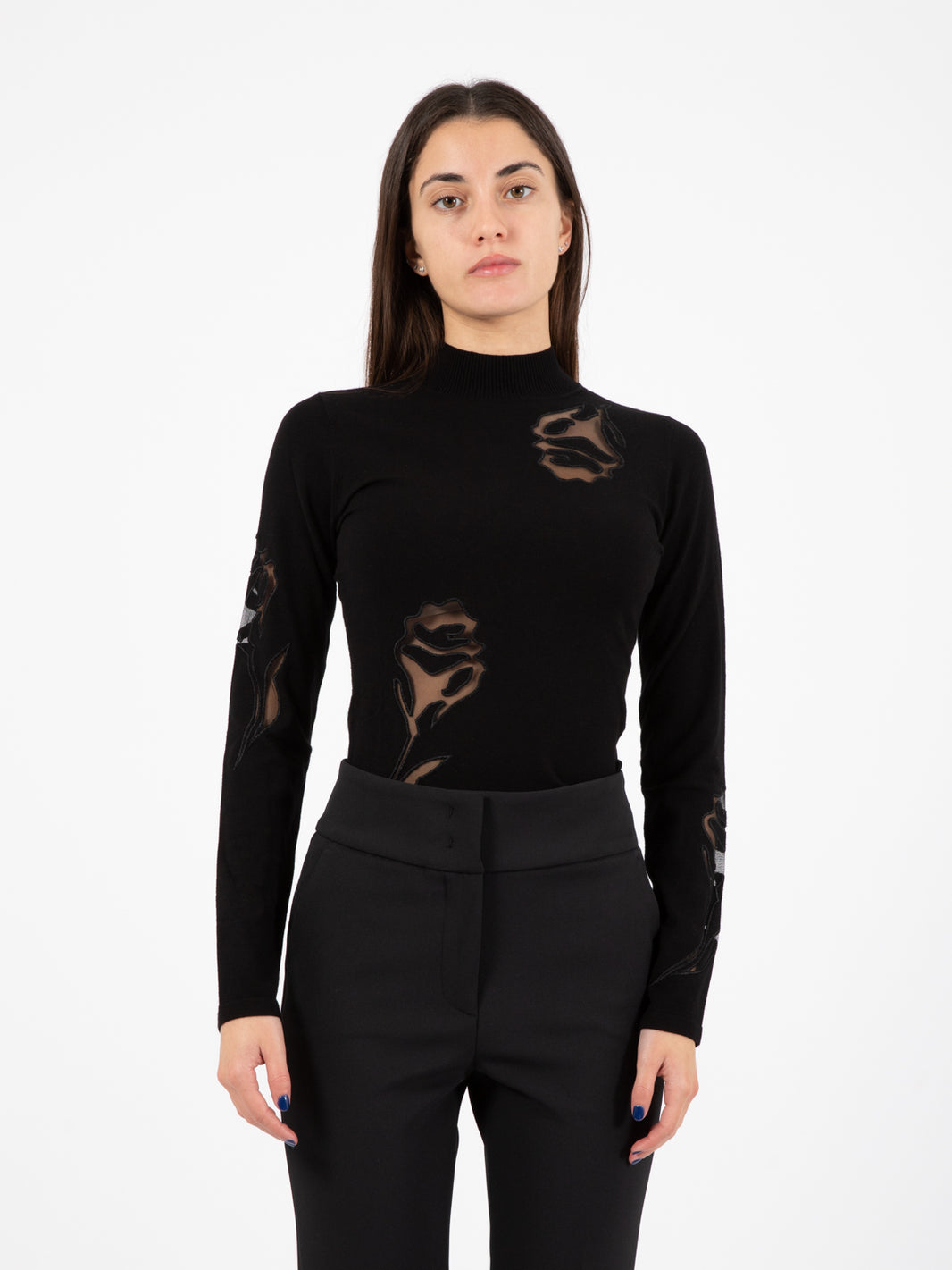 Black tulle rose sweater