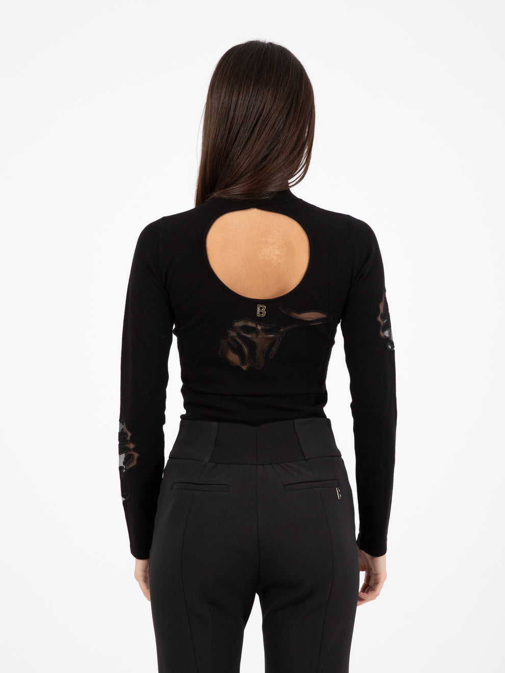 Black tulle rose sweater
