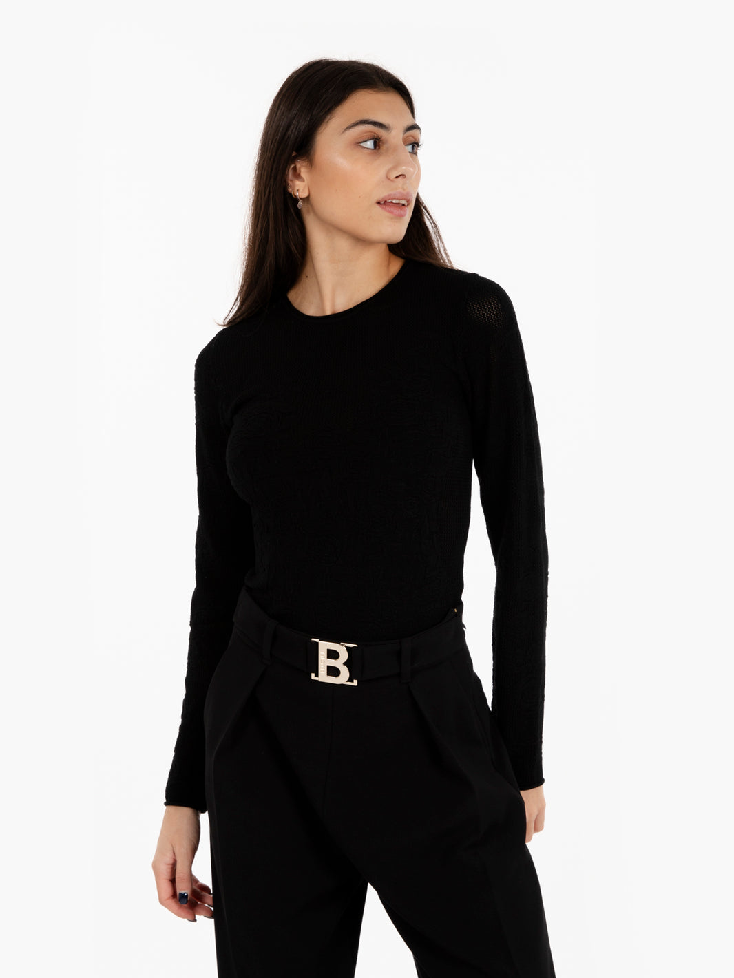 Mesh effect and black roses sweater
