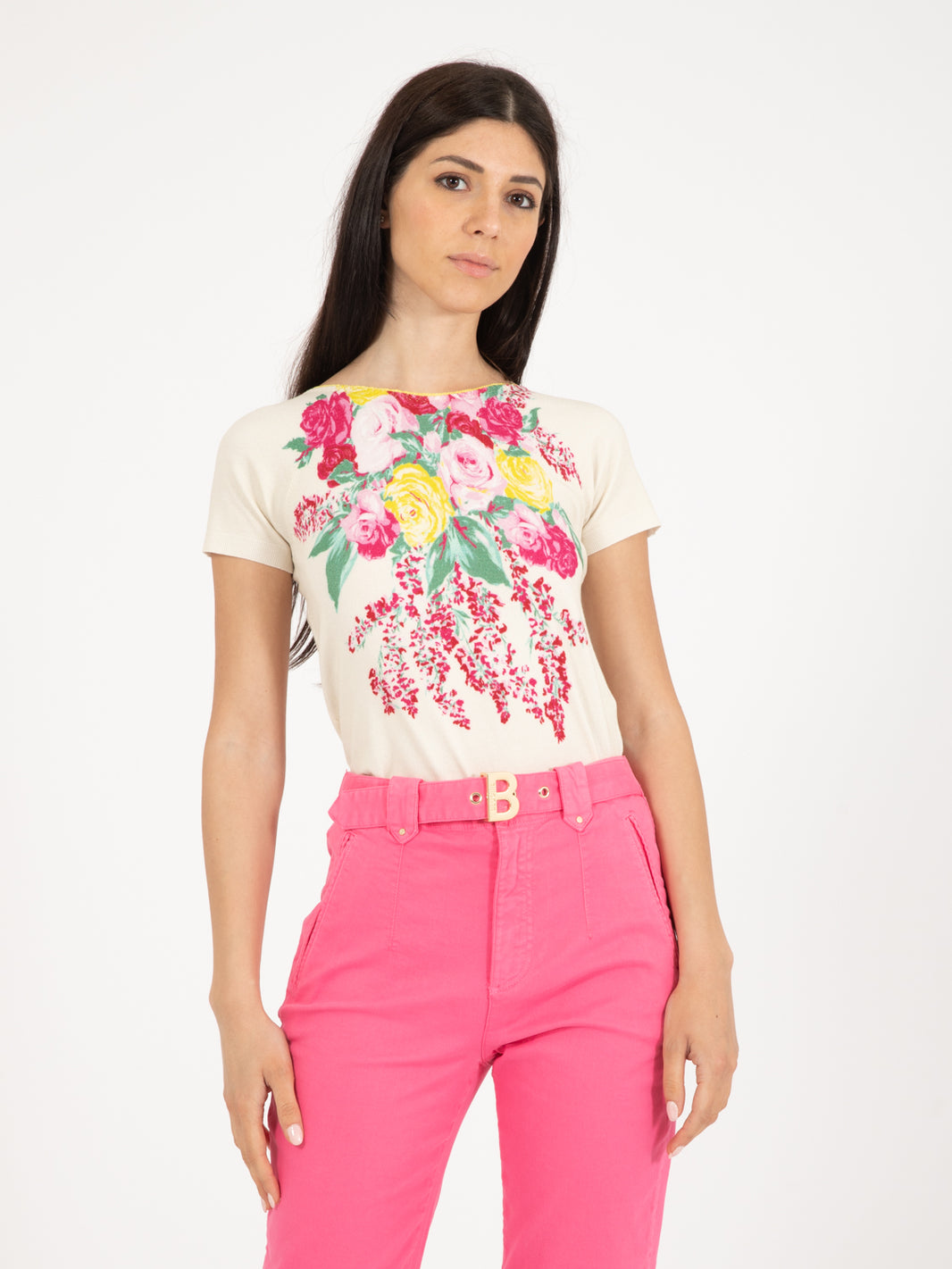 Painted flowers short sleeve shirt