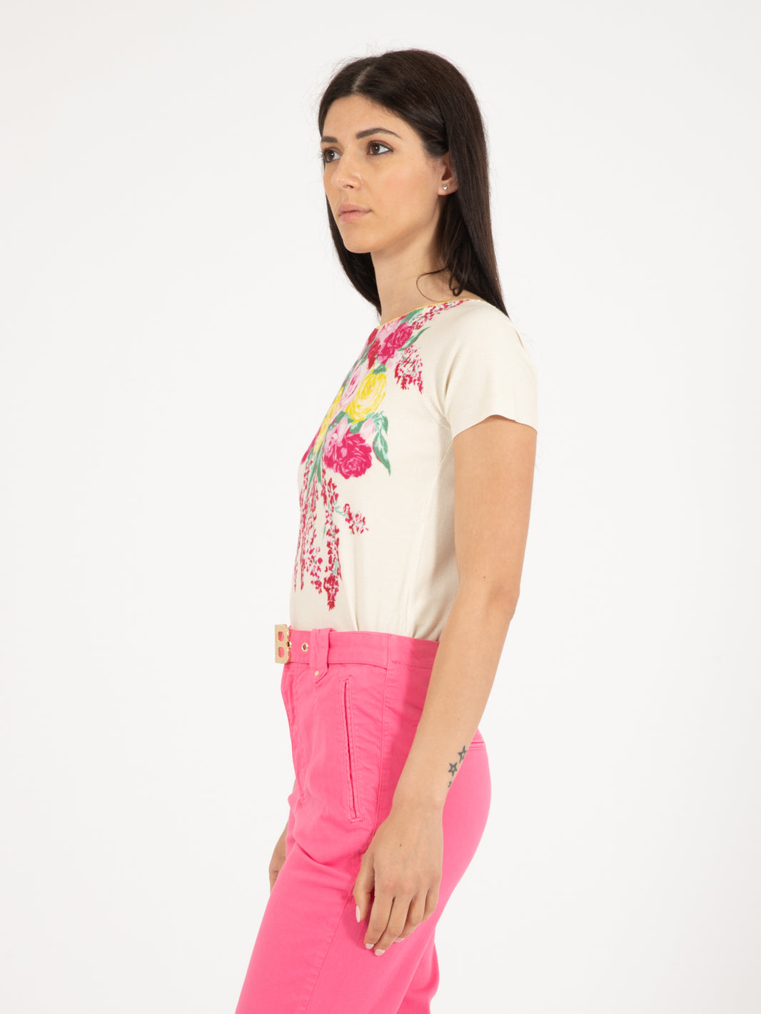 Painted flowers short sleeve shirt