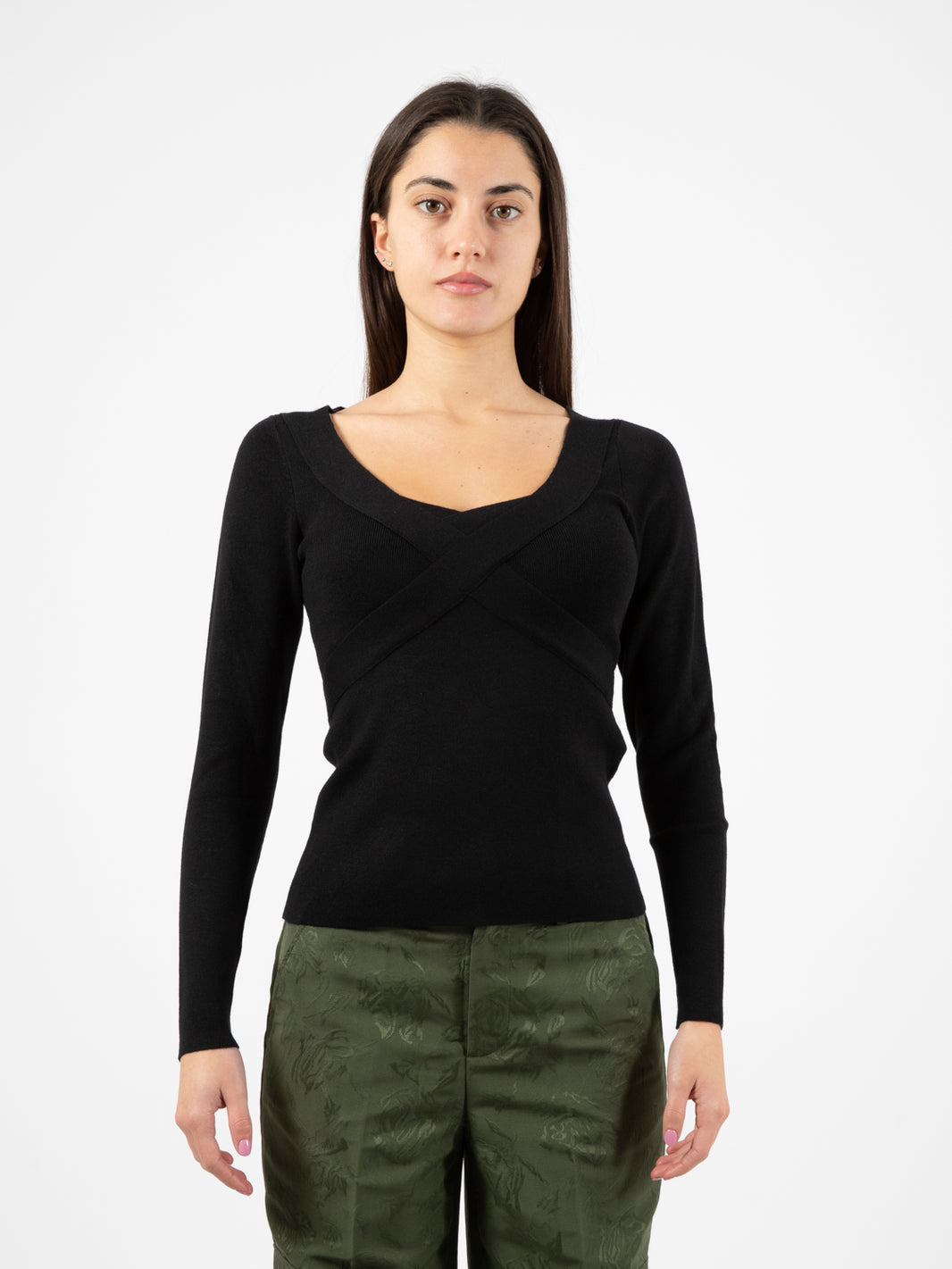 Black V-neck sweater