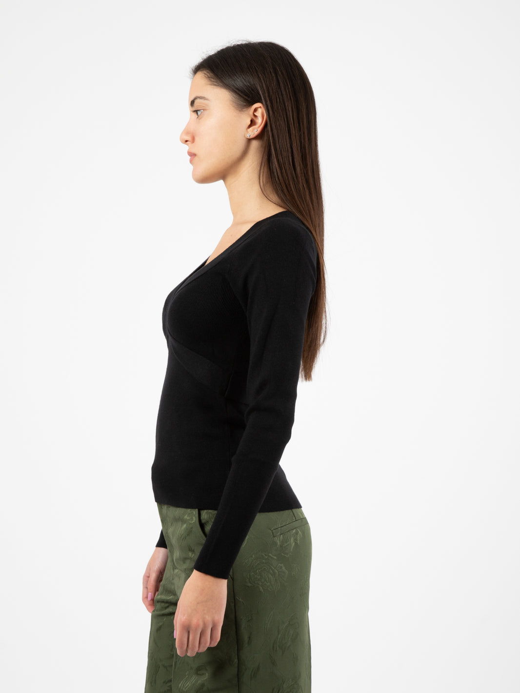 Black V-neck sweater