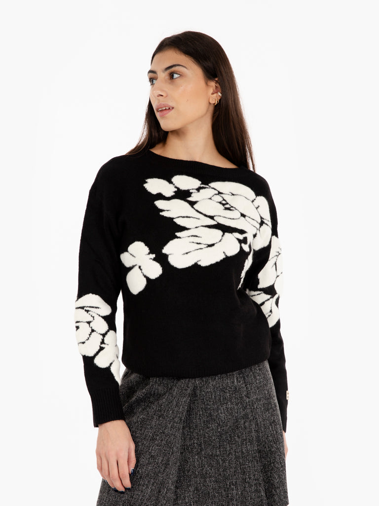 BLUGIRL - Maglione doppio uso con rose nero / chalk