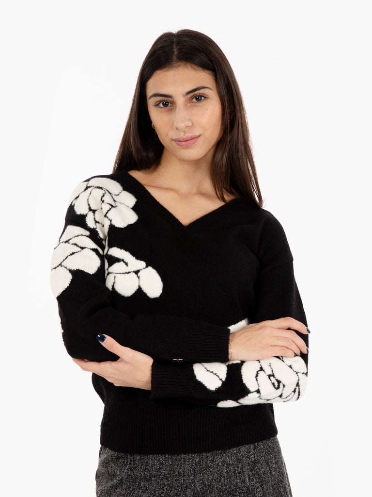 BLUGIRL - Maglione doppio uso con rose nero / chalk