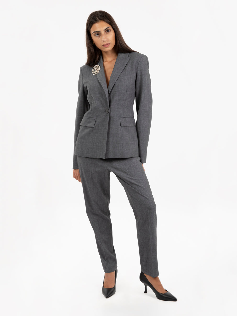 Melange grey cigarette trousers