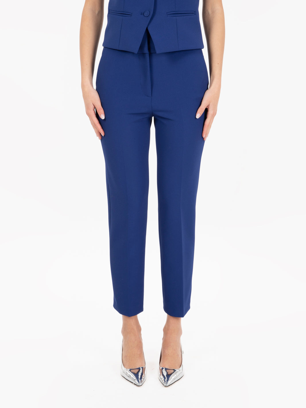 Ink blue stretch cigarette trousers