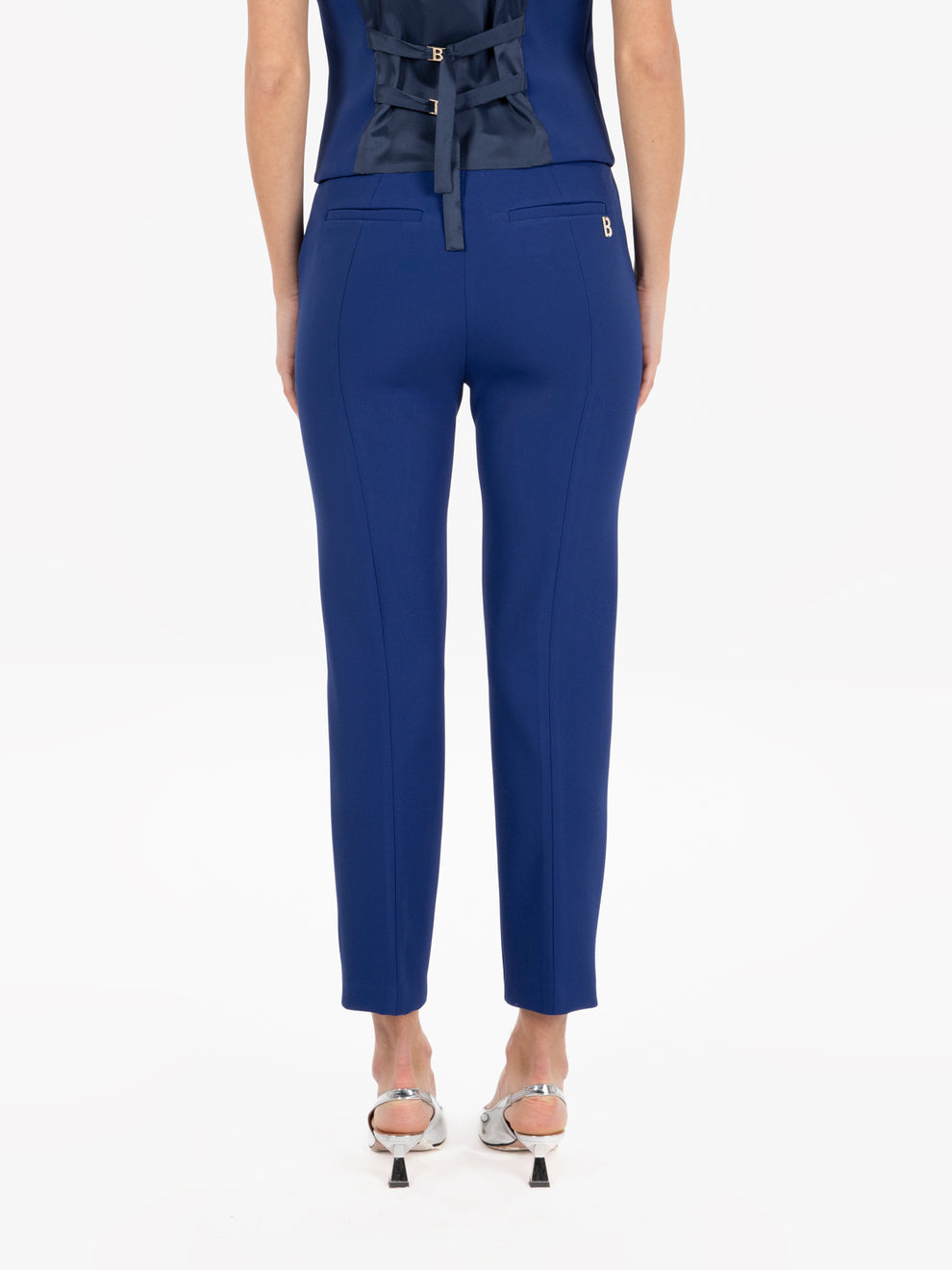 Ink blue stretch cigarette trousers