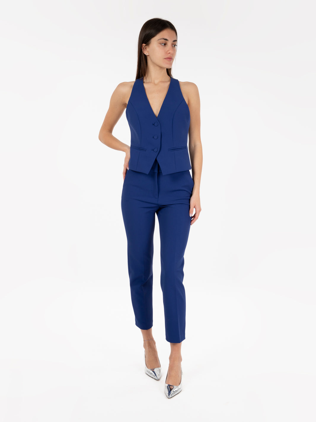 Ink blue stretch cigarette trousers
