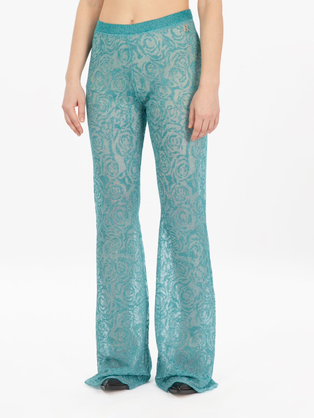 Turquoise rose pattern flare pants