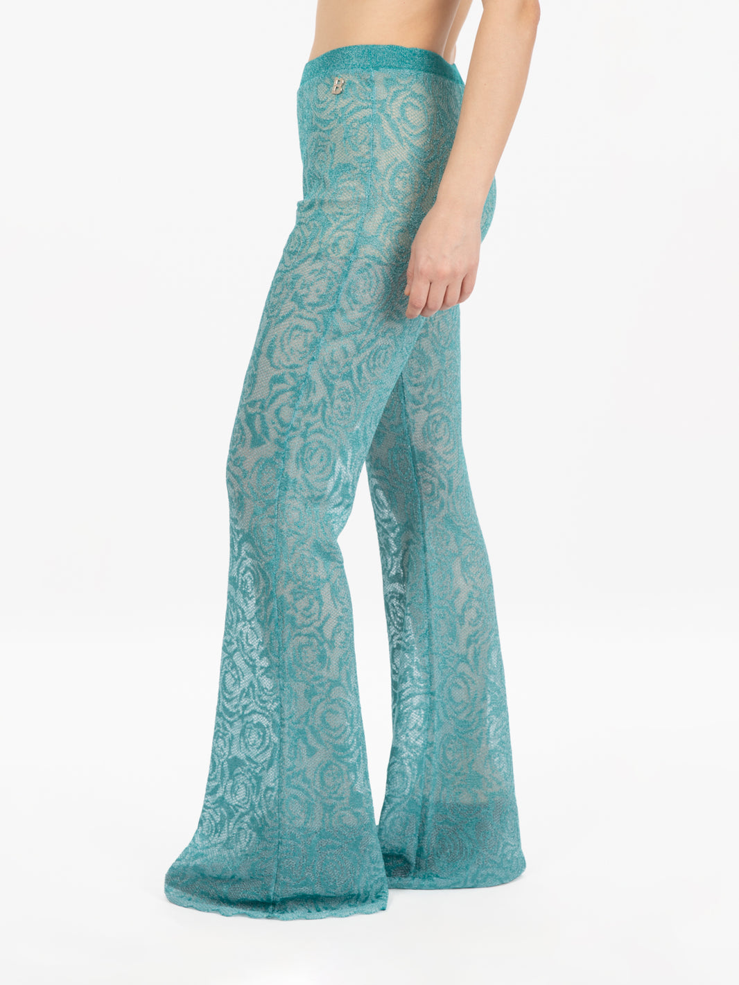 Turquoise rose pattern flare pants