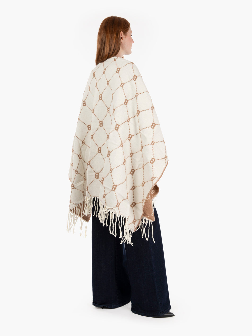 Poncho with beige all-over logo