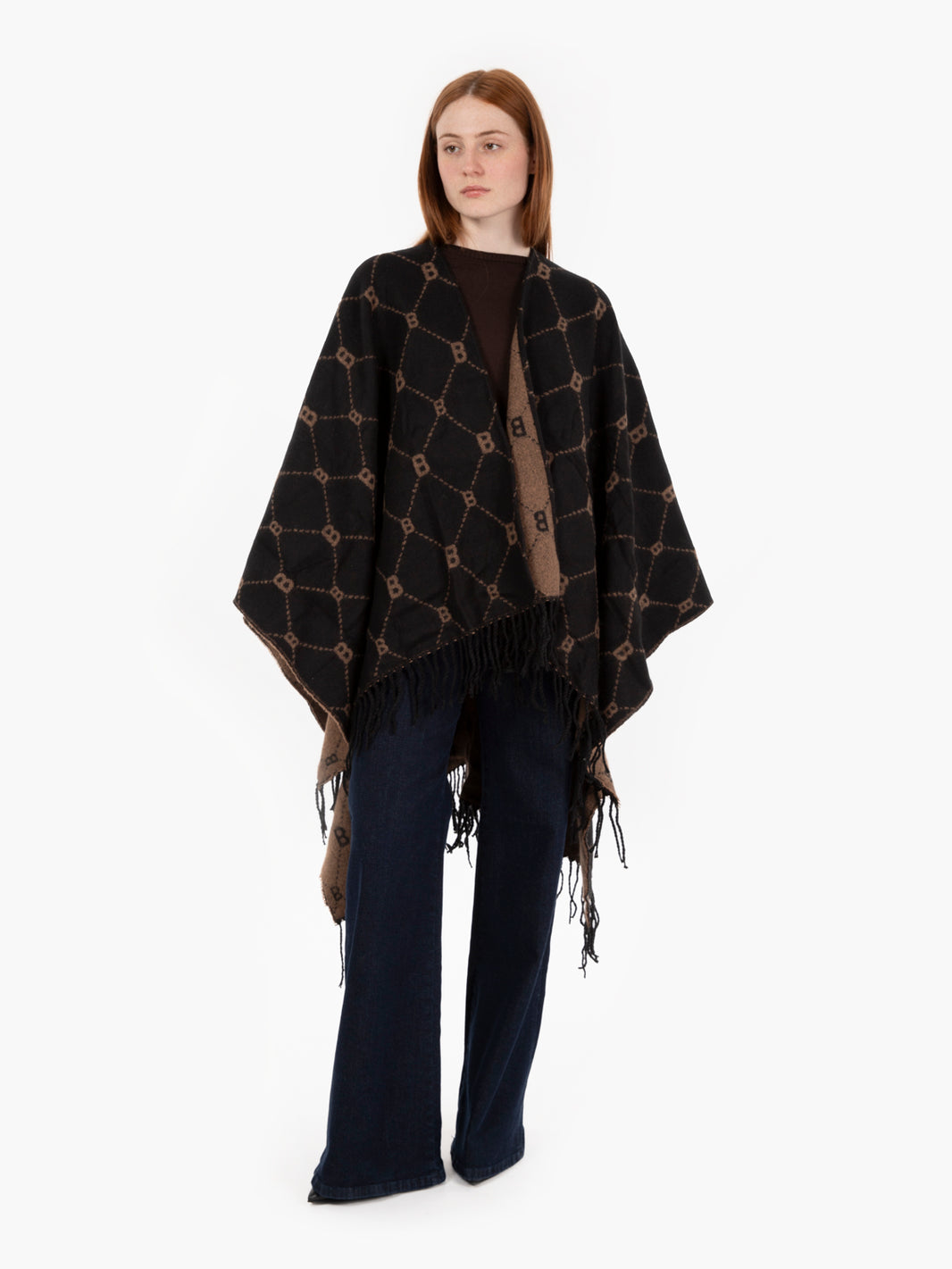 Poncho with brown all-over logo