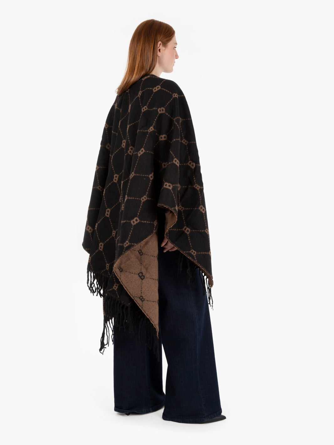 Poncho with brown all-over logo