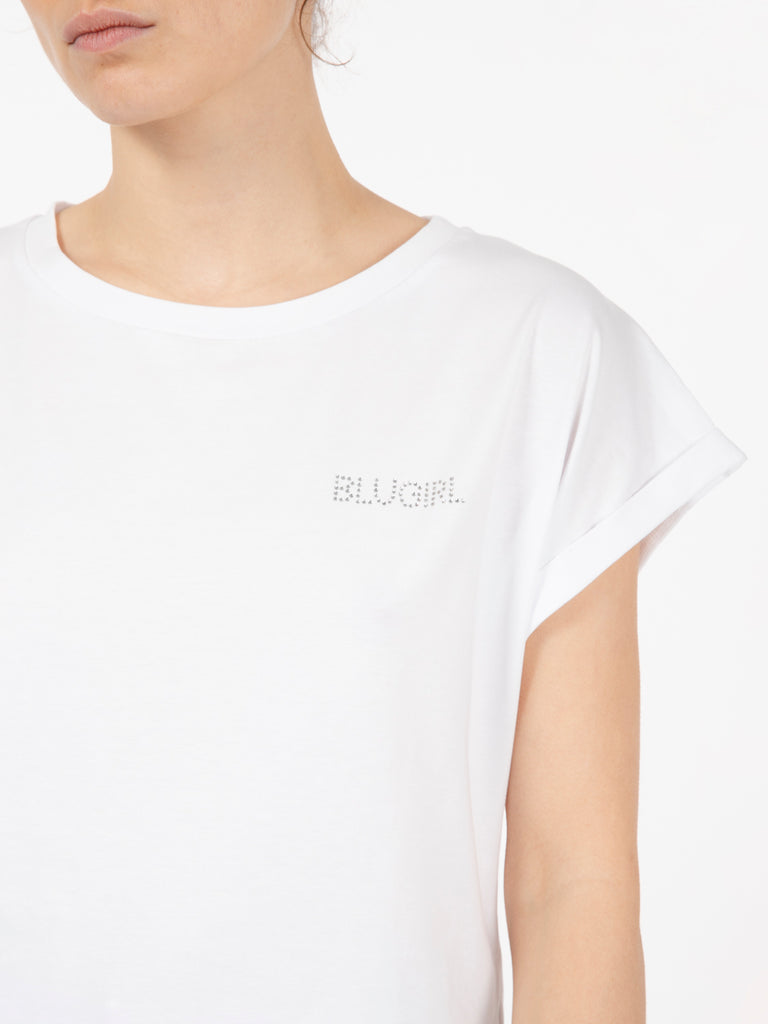 BLUGIRL - T-shirt logo lettering strass bianco ottico