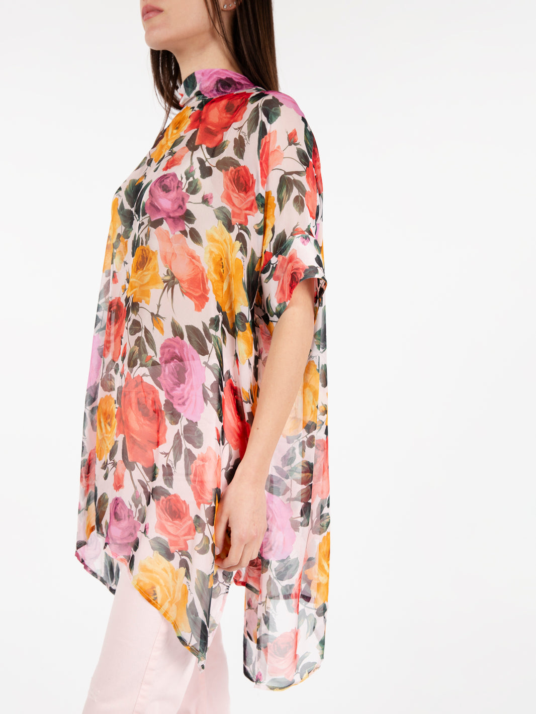 White/multicolor floral sheer tunic