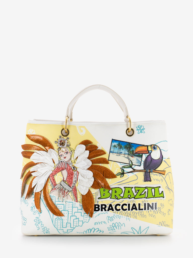 BRACCIALINI - Borsa a mano Cartoline Brazil bianco