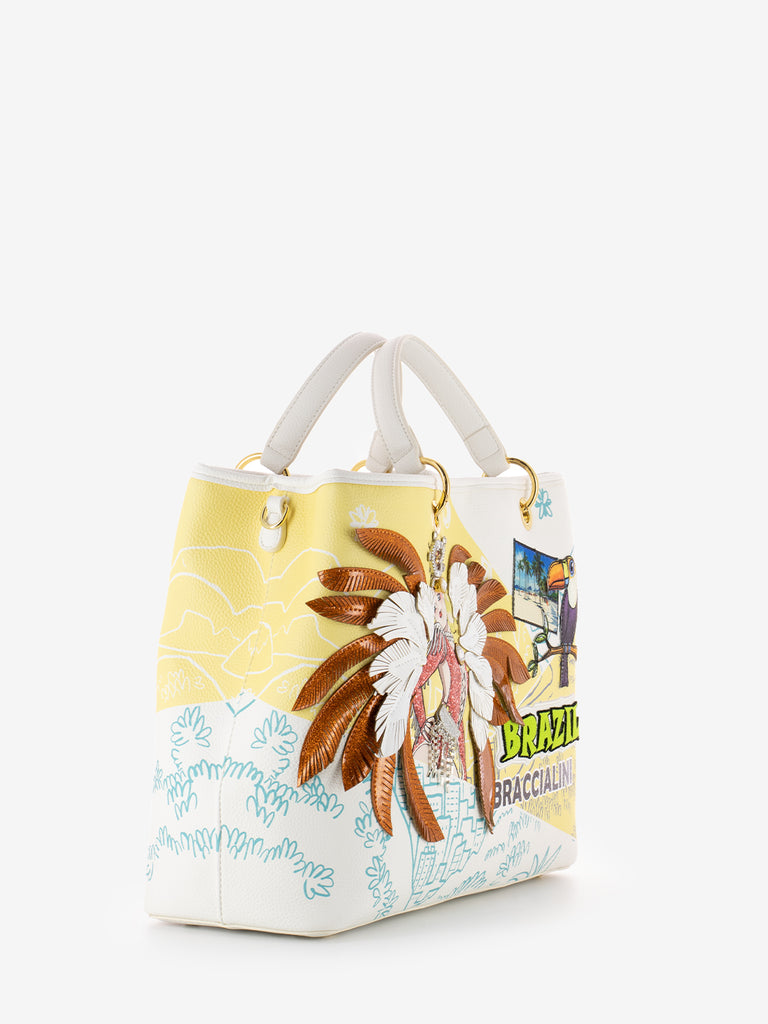 BRACCIALINI - Borsa a mano Cartoline Brazil bianco